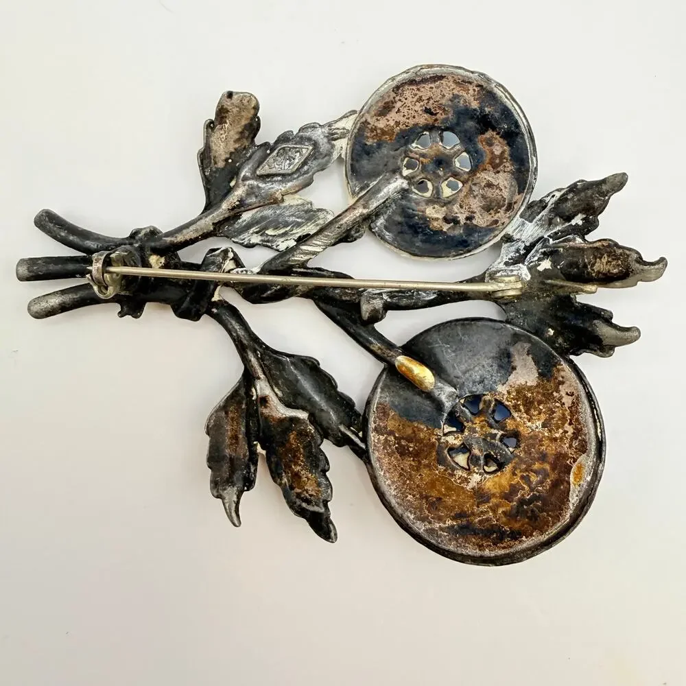 Vintage LN/25 Little Nemo Pot Metal Flower Brooch Pin Blue Glass Cabochons